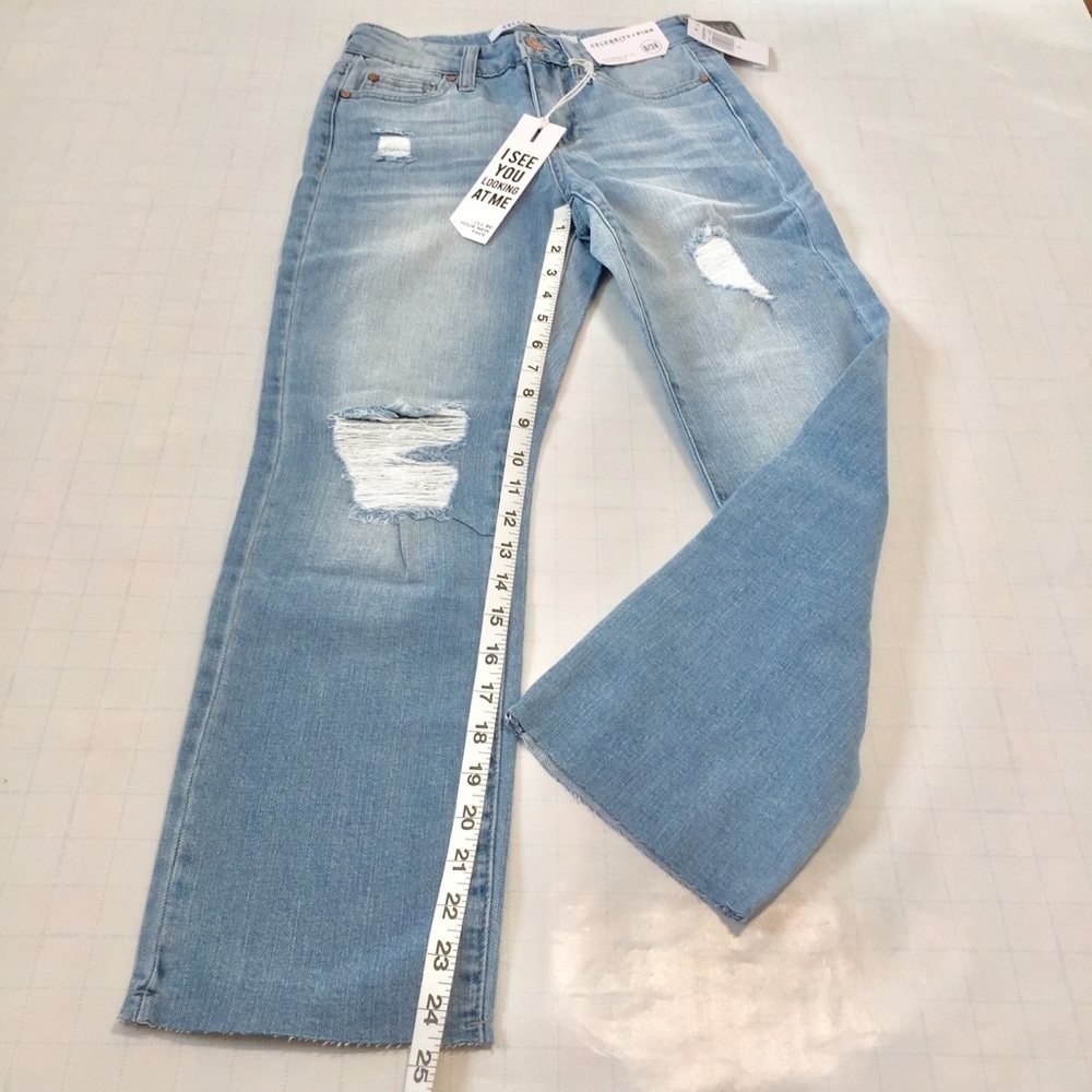 High Rise Distressed Slim Straight Leg Jeans 0/24 - Picture 6 of 8